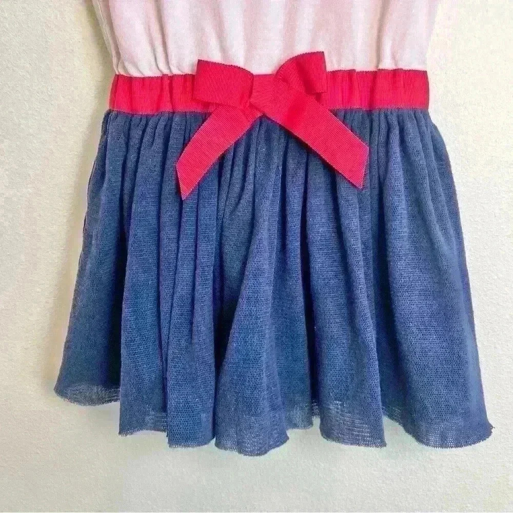 Hanna Andersson Girls Pink Red Navy Blue With Bow Dress Size 90 (US 3) - Picture 3 of 10